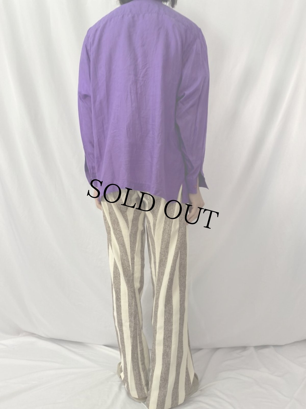 画像4: 70's ストライプ柄 コットンフレアパンツ W31 (4)