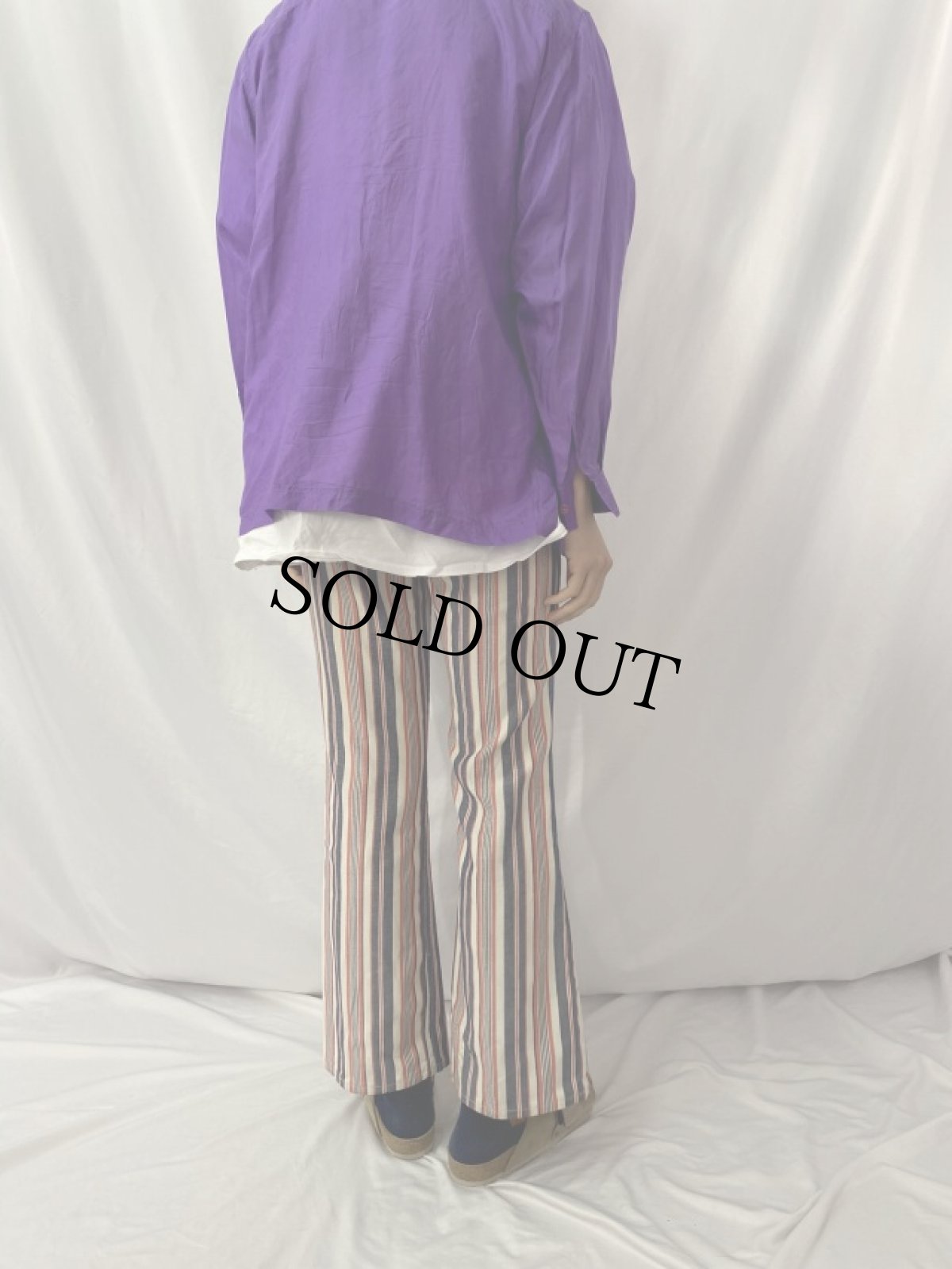 画像4: 70's Wrangler USA製 ストライプ柄 コットンフレアパンツ W28 (4)