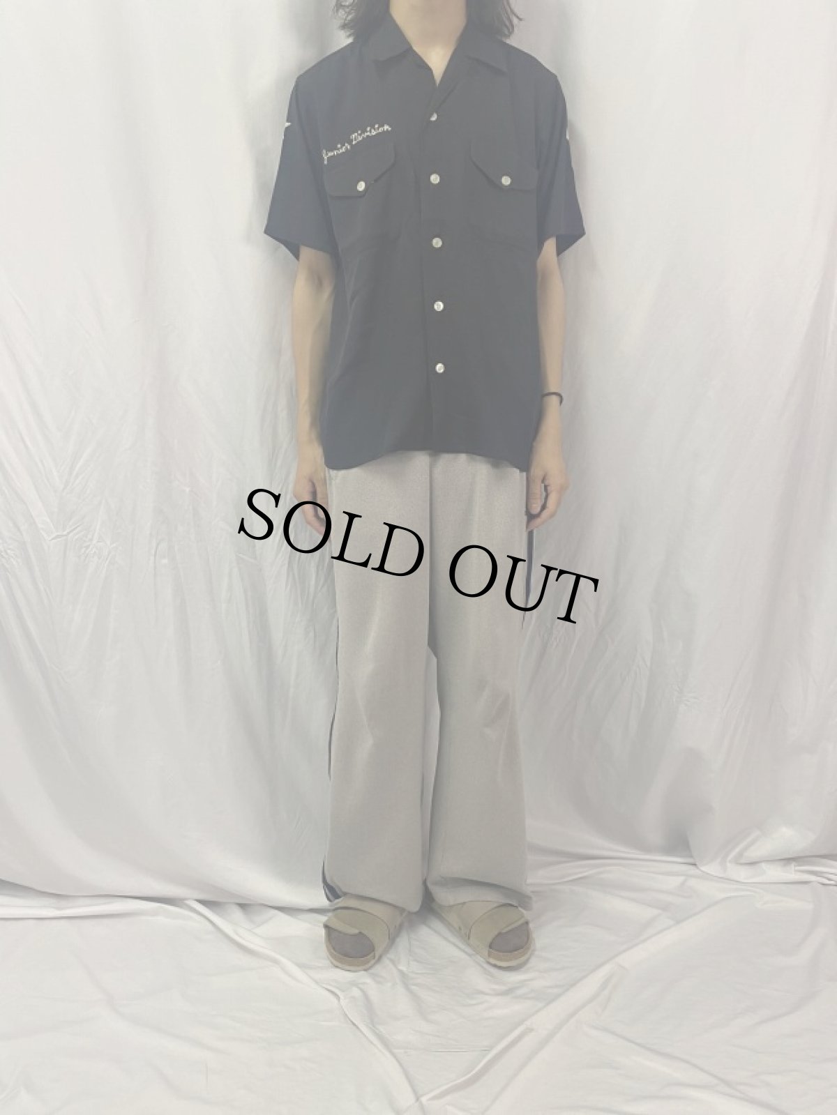 画像2: 60's Service Bowling Shirt チェーン刺繍 レーヨンボーリングシャツ 15-15 1/2 (2)