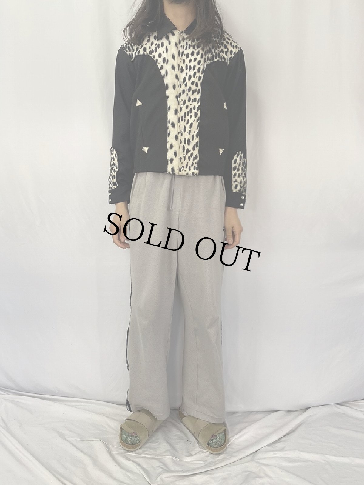 画像2: 80's レオパード柄 フェイクファー切り替え ウエスタンシャツ M (2)