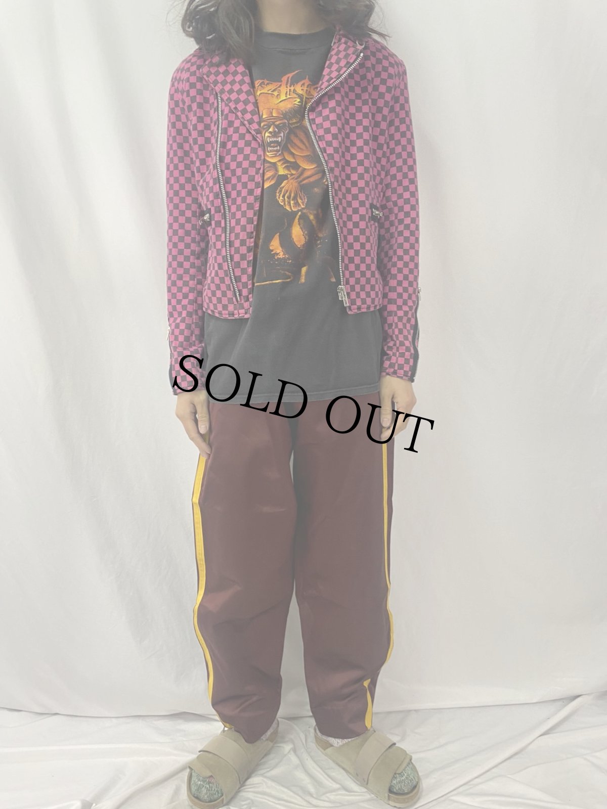 画像2: TRIPP NYC チェッカー柄 コットンダブルライダースジャケット L (2)