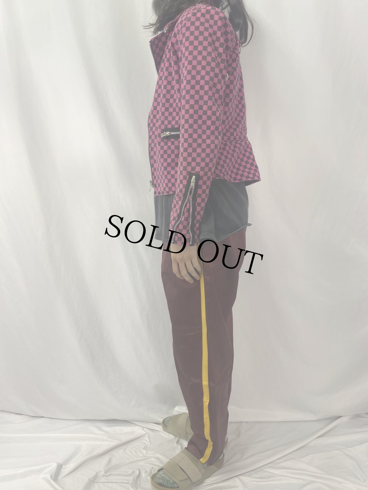 画像3: TRIPP NYC チェッカー柄 コットンダブルライダースジャケット L (3)