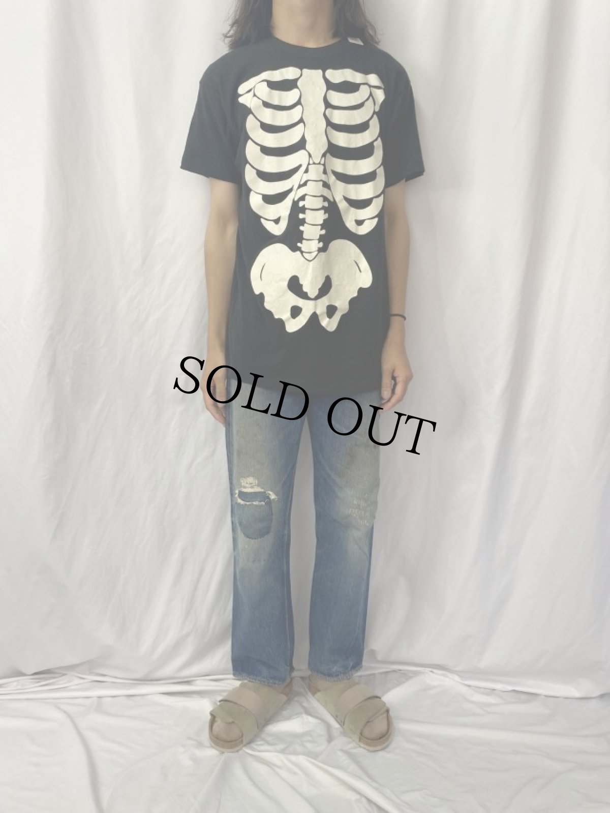 画像2: 80〜90's USA製 人体骨格騙し絵 プリントTシャツ XL (2)
