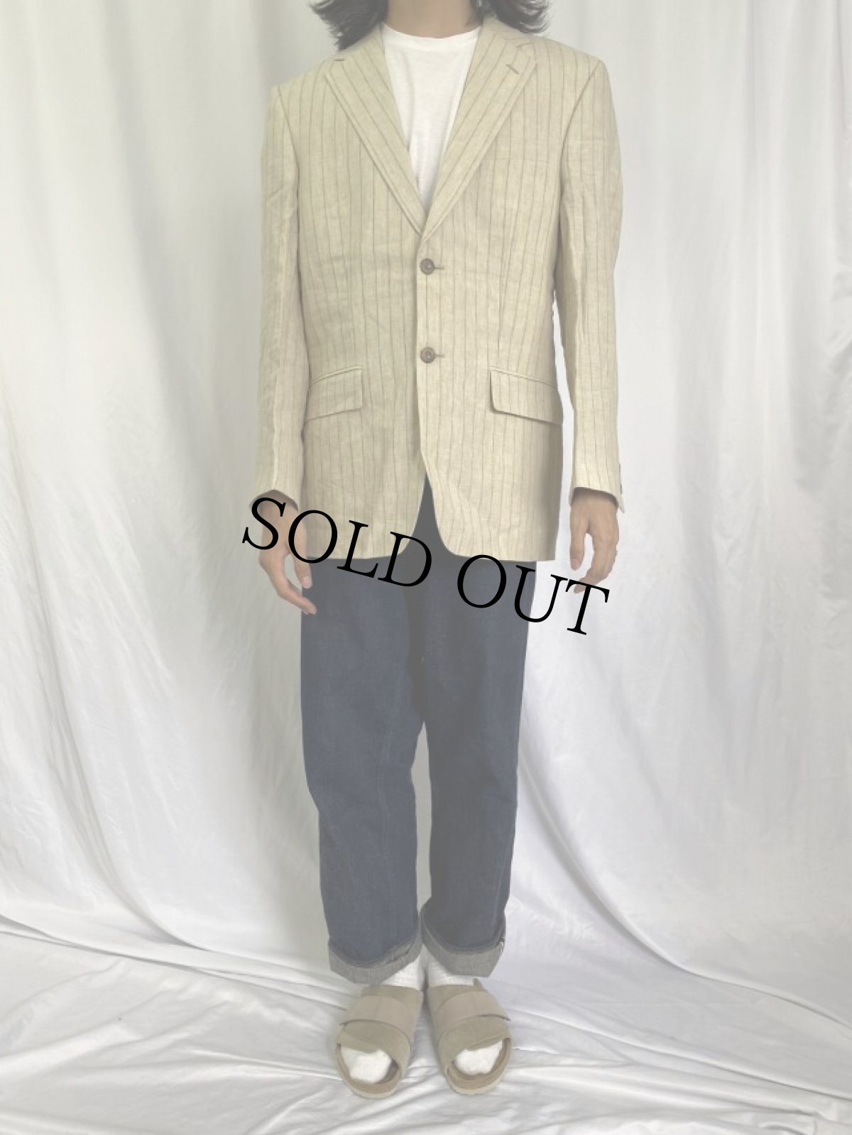 画像2: ビスコース×アセテート ストライプ柄 テーラードジャケット 38 (2)