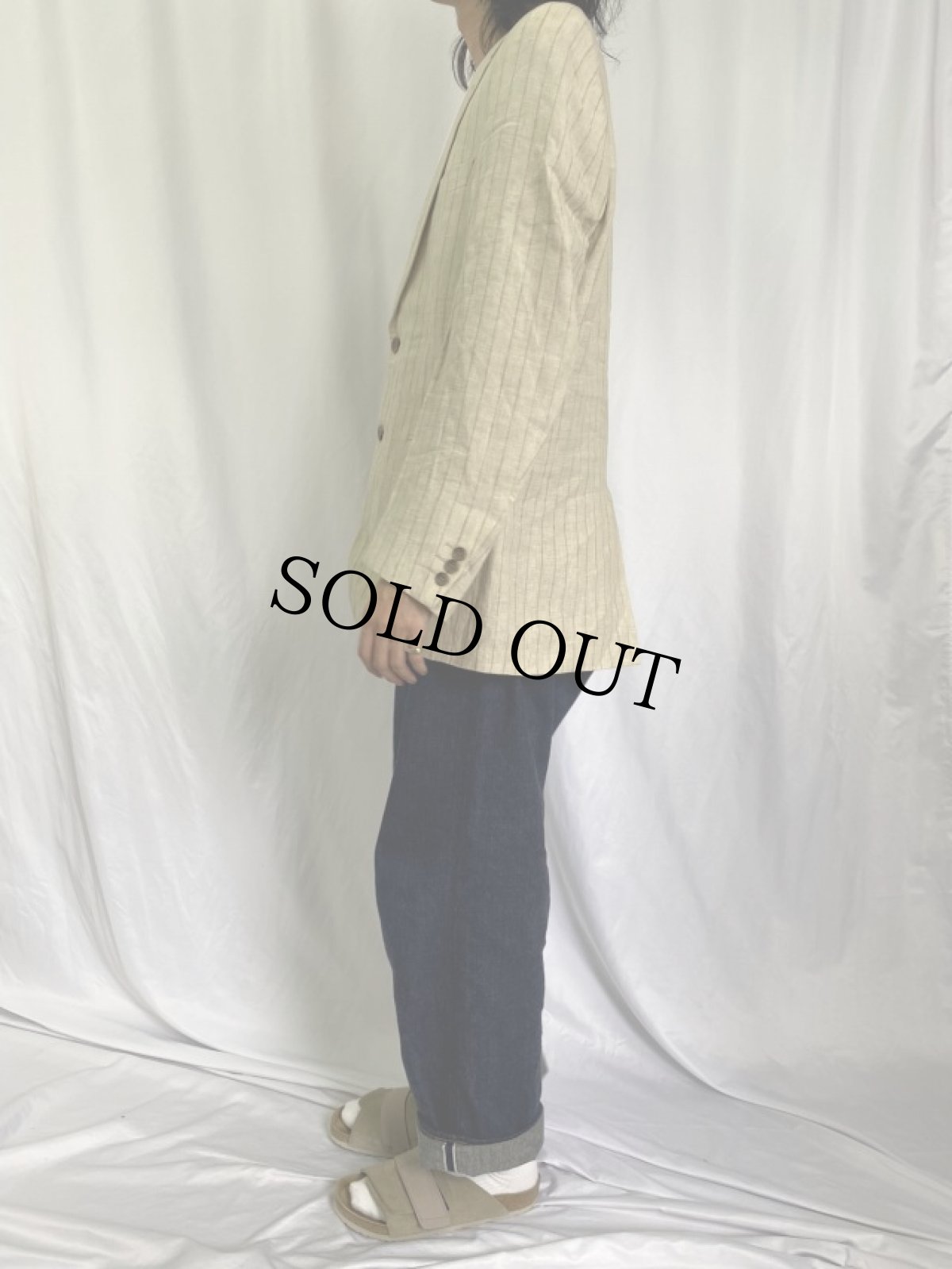 画像3: ビスコース×アセテート ストライプ柄 テーラードジャケット 38 (3)