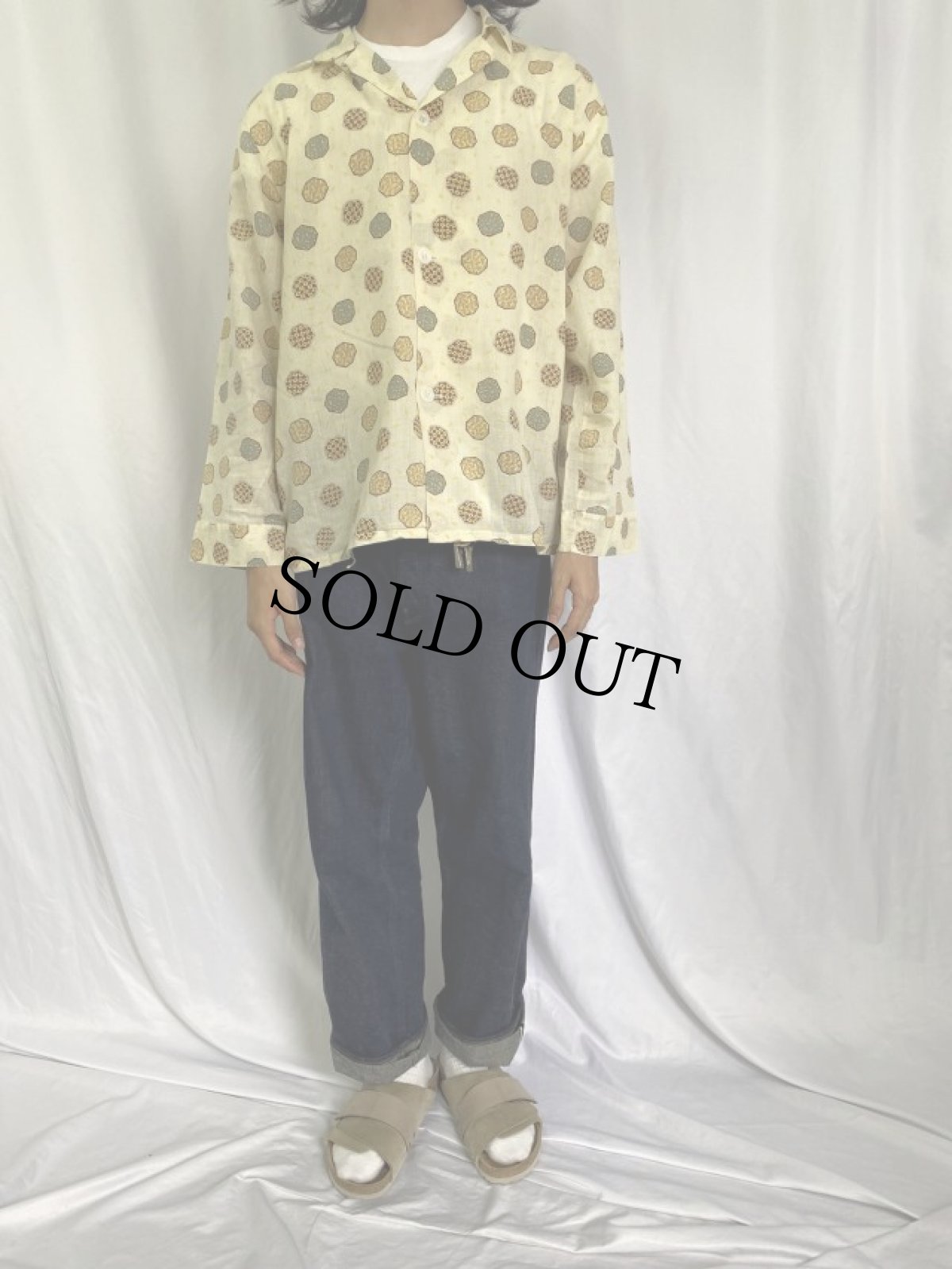 画像2: 70's Sears 総柄 コットンパジャマシャツ L (2)