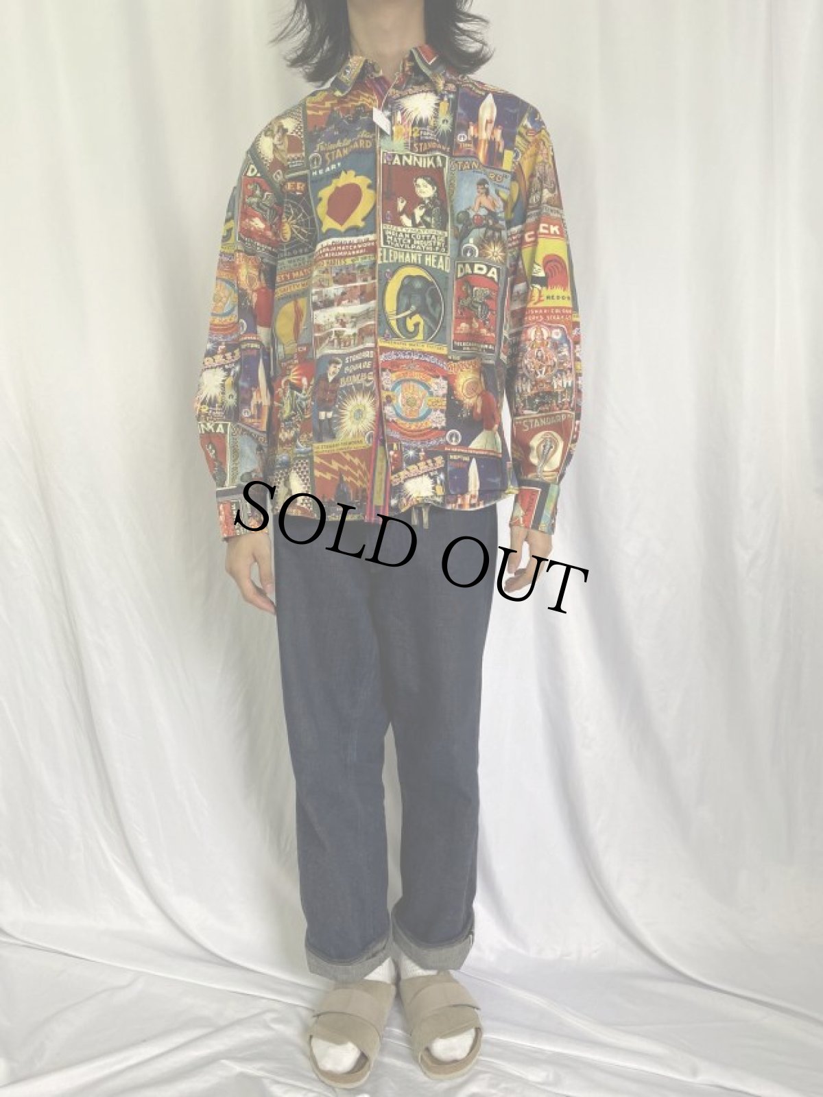 画像2: Standard Fireworks 企業総柄コットンシャツ XL (2)