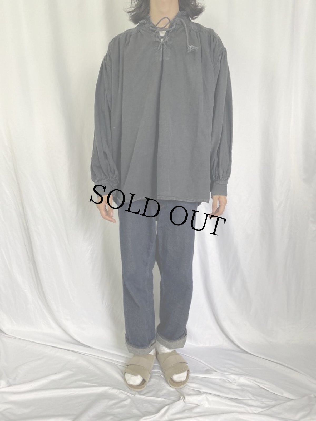 画像2: Leonardo Carbone レースアップ コットンプルオーバーシャツ XL (2)