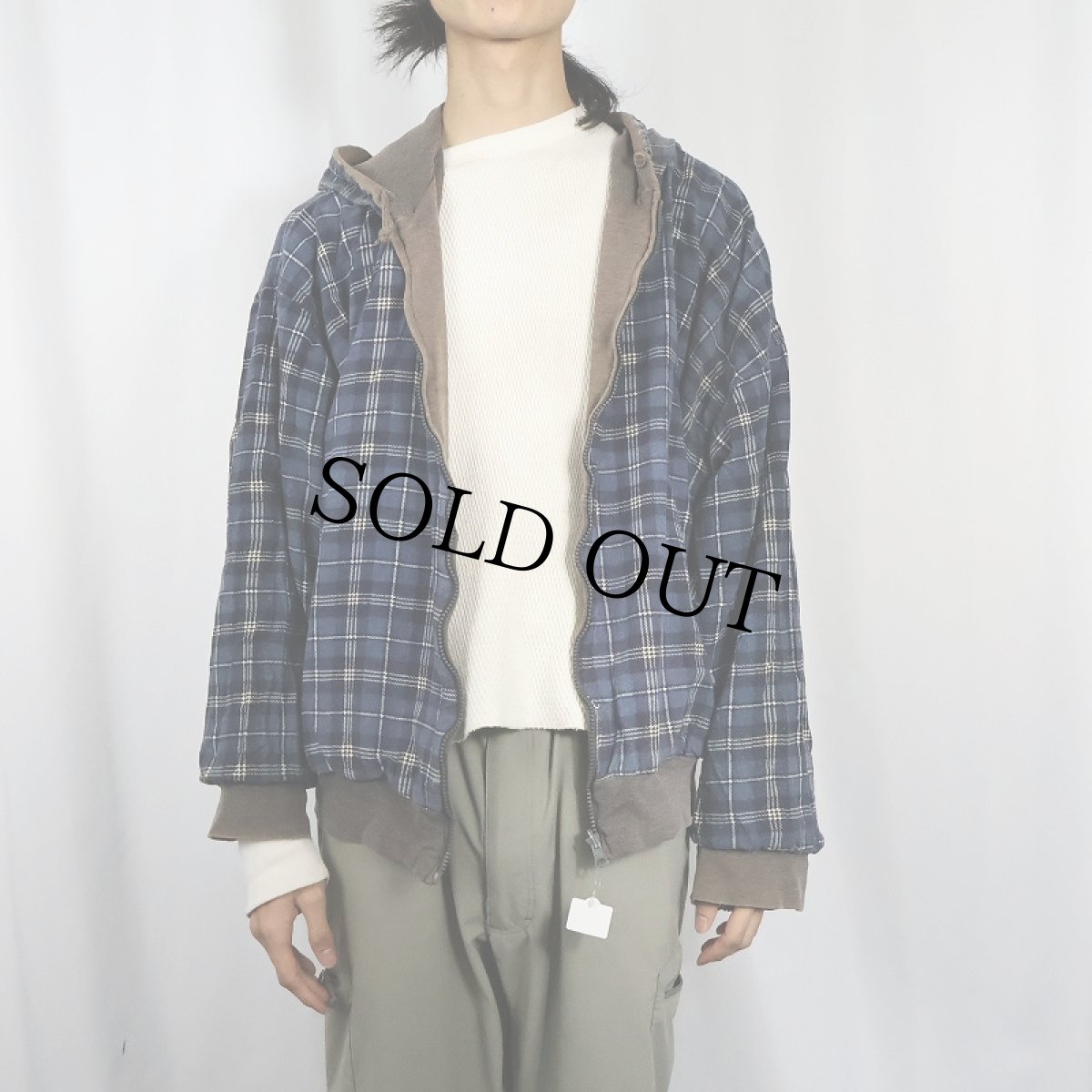 画像5: OZARK TRAIL チェック×無地 リバーシブル フェードスウェットジップパーカー 2XL (5)