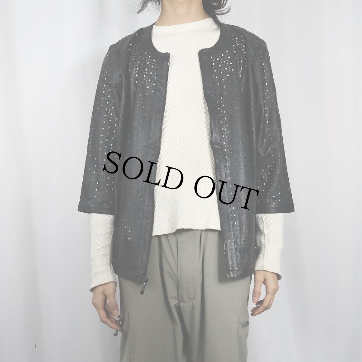 画像4: CHICO'S DESIGN パンチングデザイン フェイクレザージャケット BLACK size3 (4)