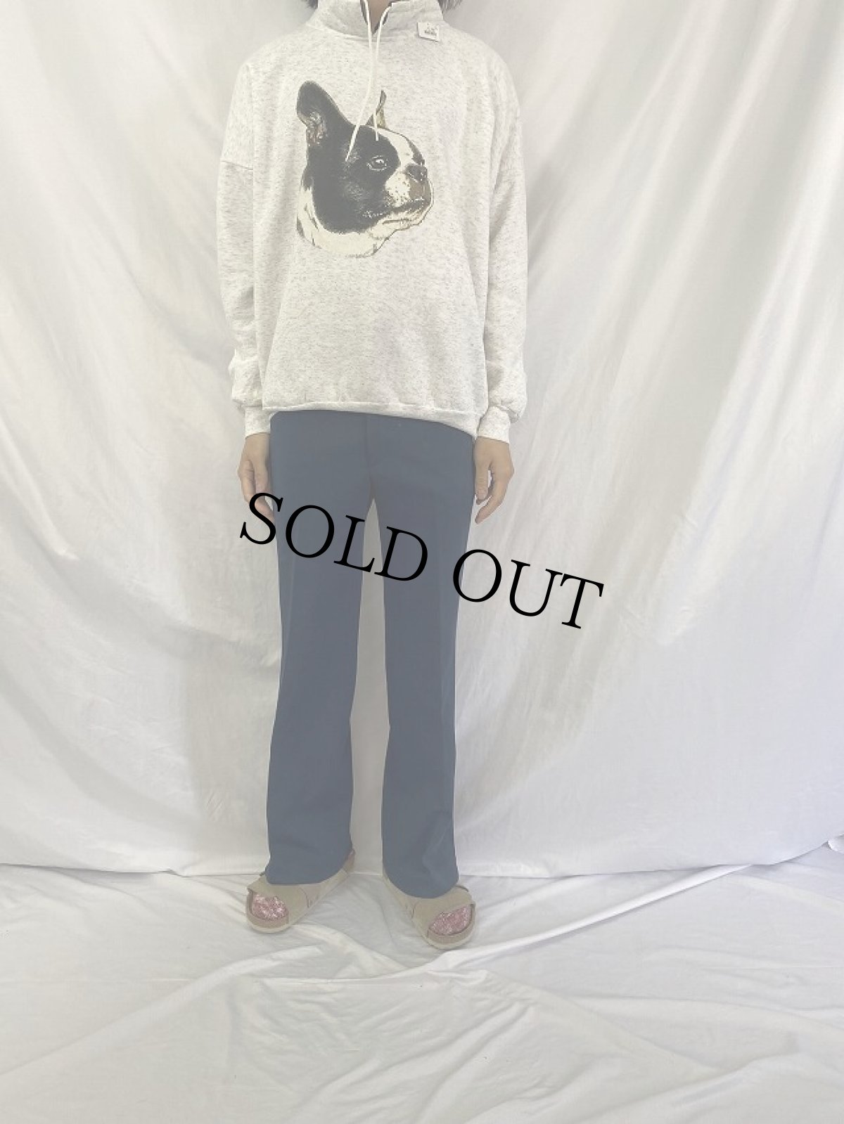 画像2: CANADA製 ボストンテリア モックネックプリント スウェット L (2)