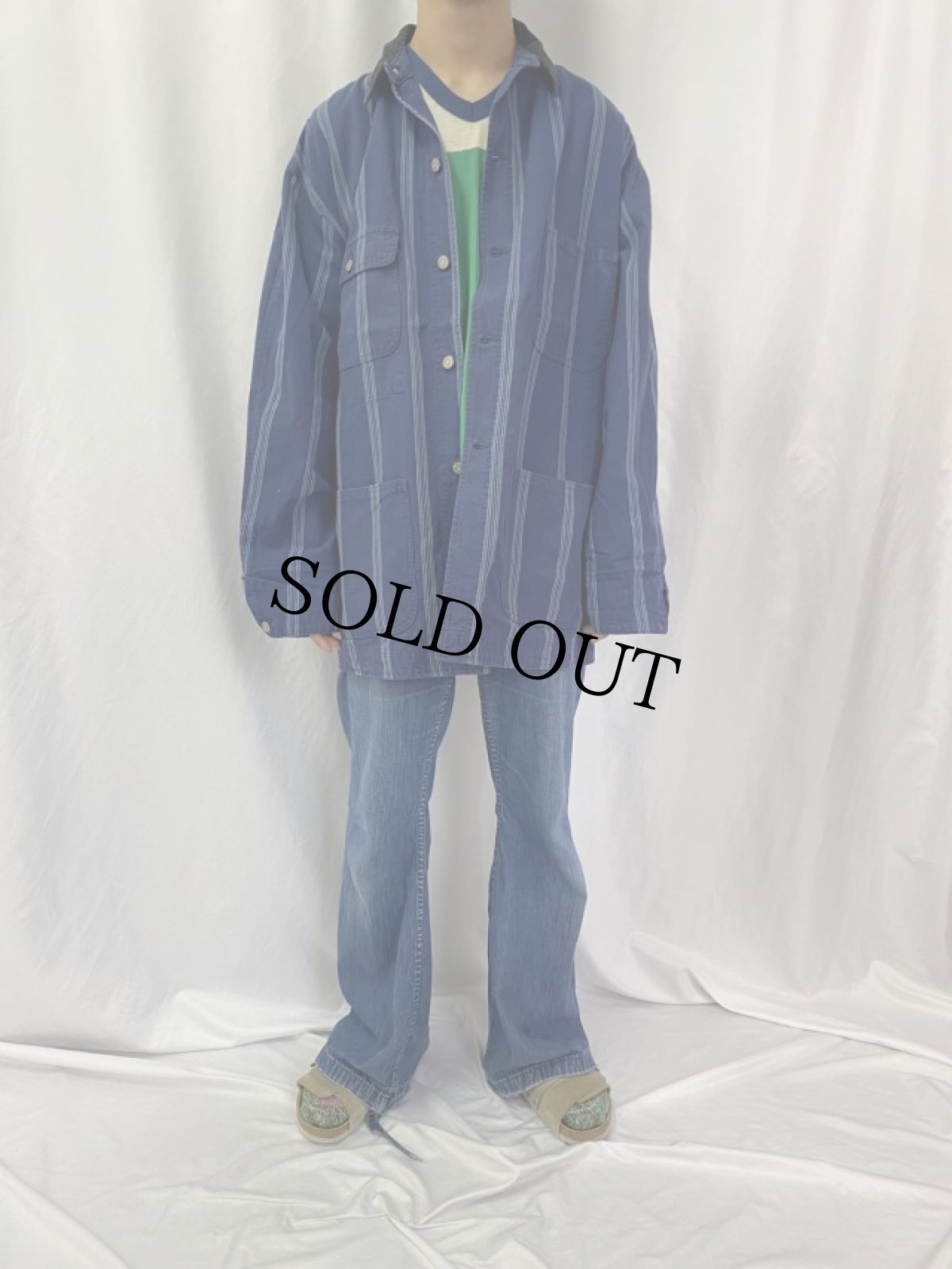 画像2: 90's POLO Ralph Lauren USA製 ストライプ柄 デニムハンティングジャケット L (2)