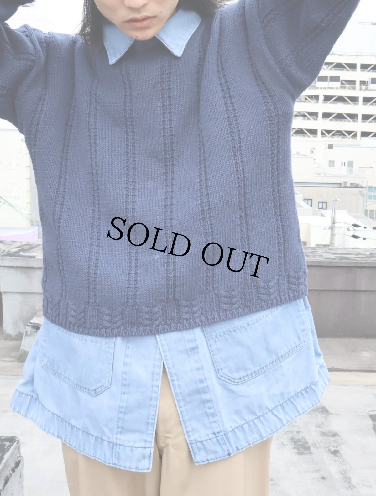 画像1: 90's GAP ストライプ柄編み ラミー×コットンニットセーター NAVY L (1)