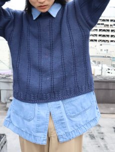 画像1: 90's GAP ストライプ柄編み ラミー×コットンニットセーター NAVY L (1)