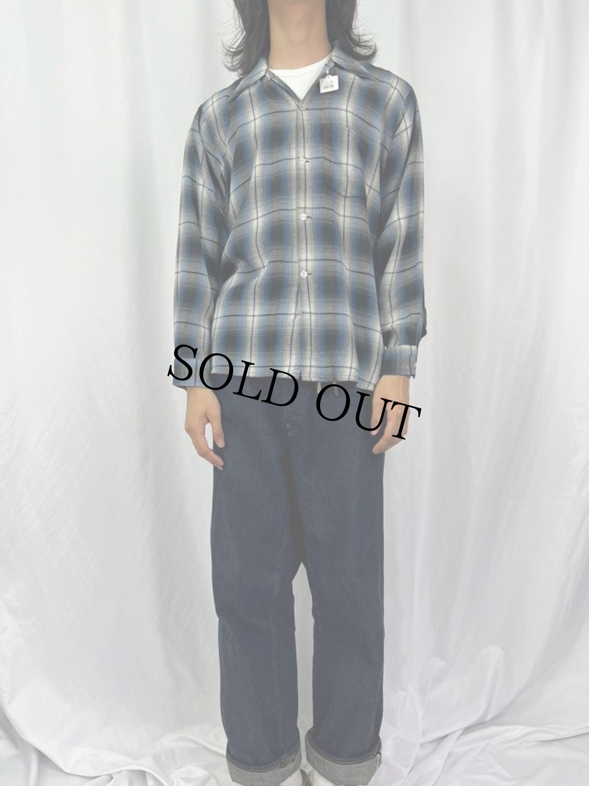 画像2: 60's Chevella by ARROW オンブレーチェック柄 レーヨンシャツ L (2)