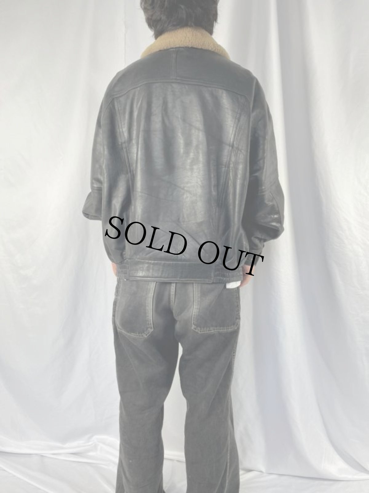 画像4: 80〜90's Burberrys 襟ボア レザージャケット 50 (4)