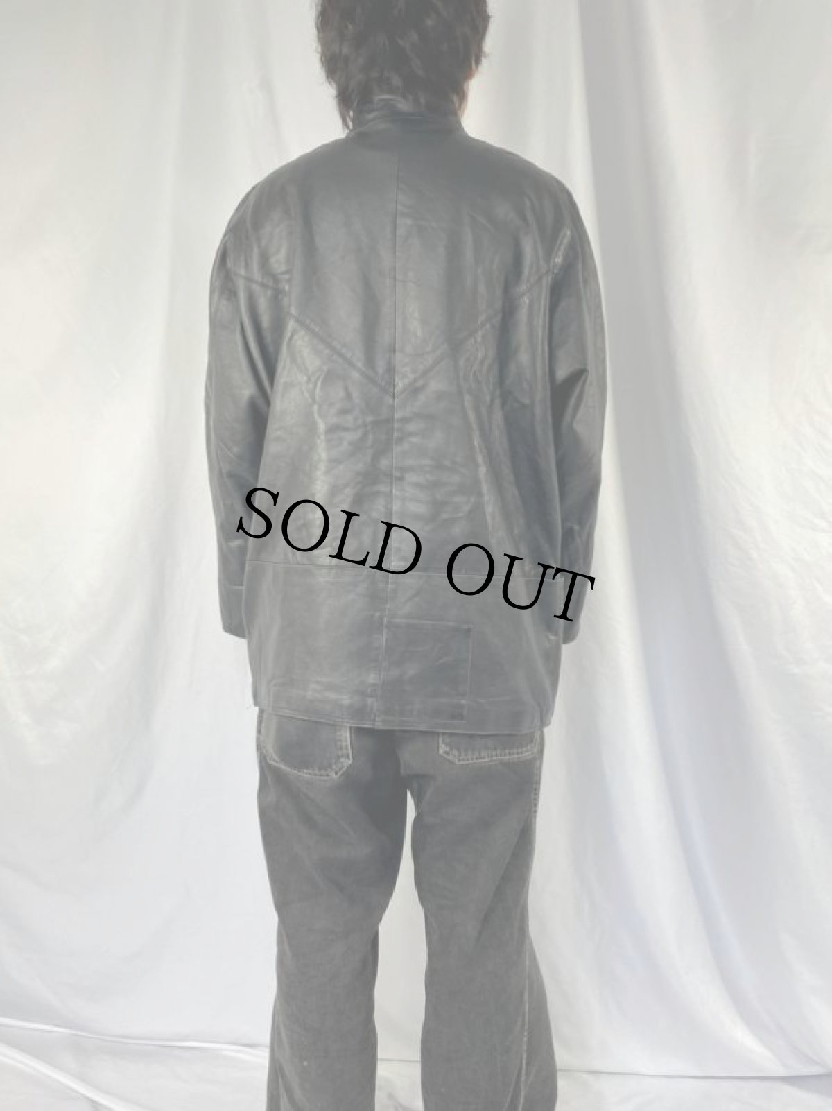 画像4: スタンドカラー レザーハーフコート 42 (4)