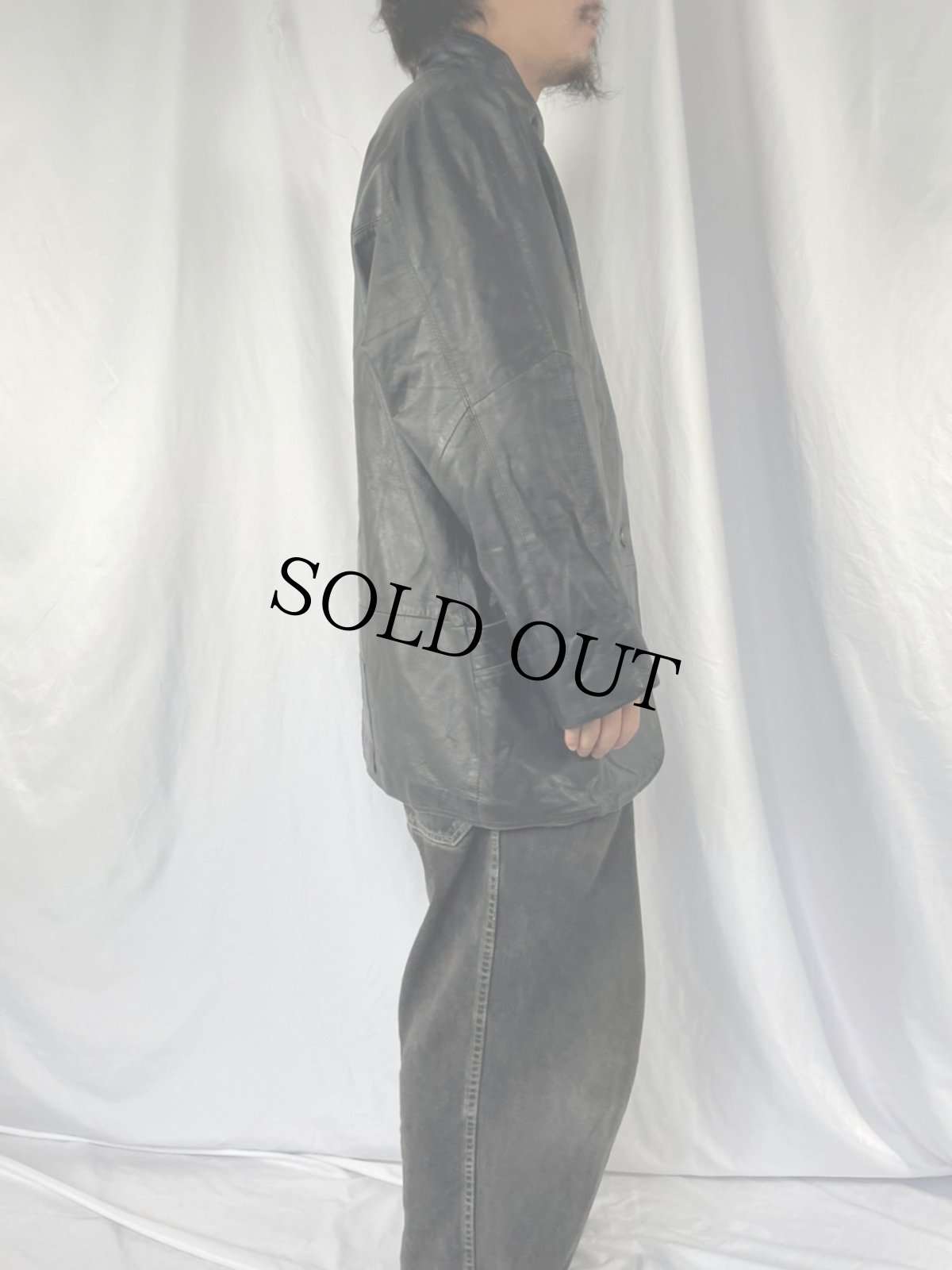 画像3: スタンドカラー レザーハーフコート 42 (3)