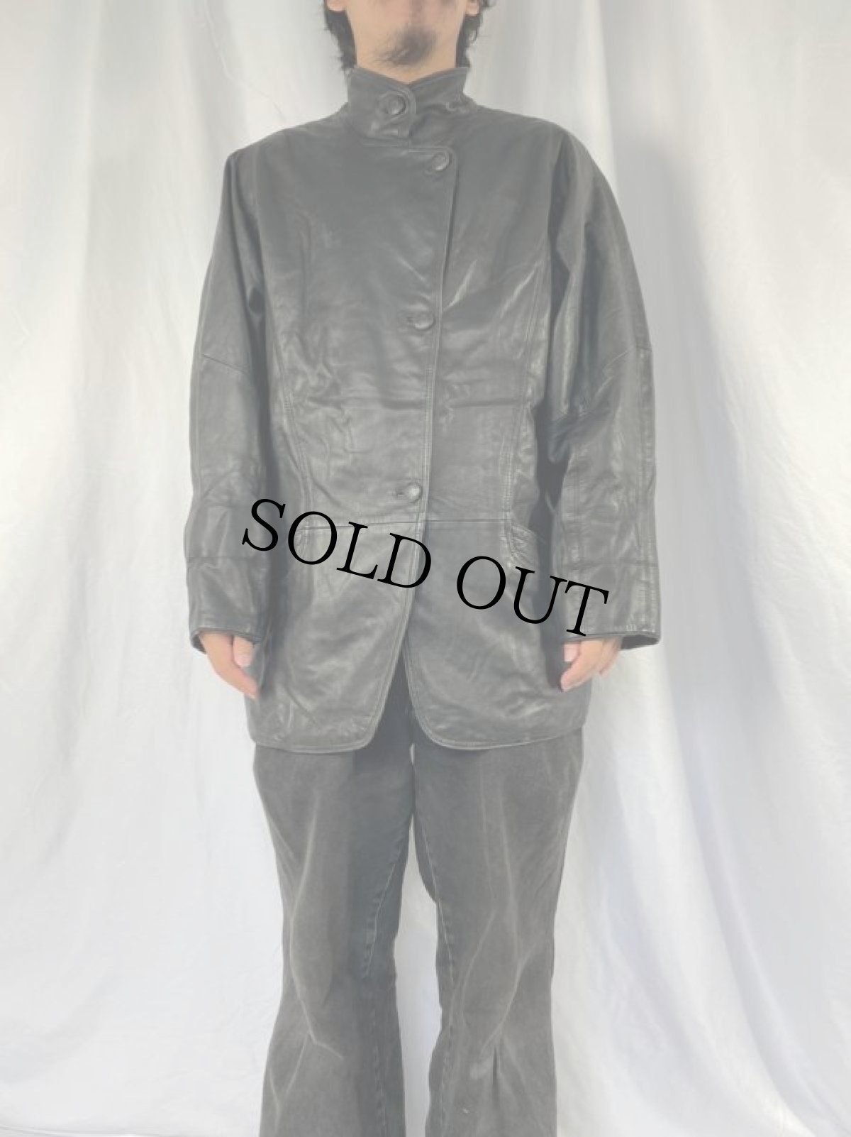 画像2: スタンドカラー レザーハーフコート 42 (2)