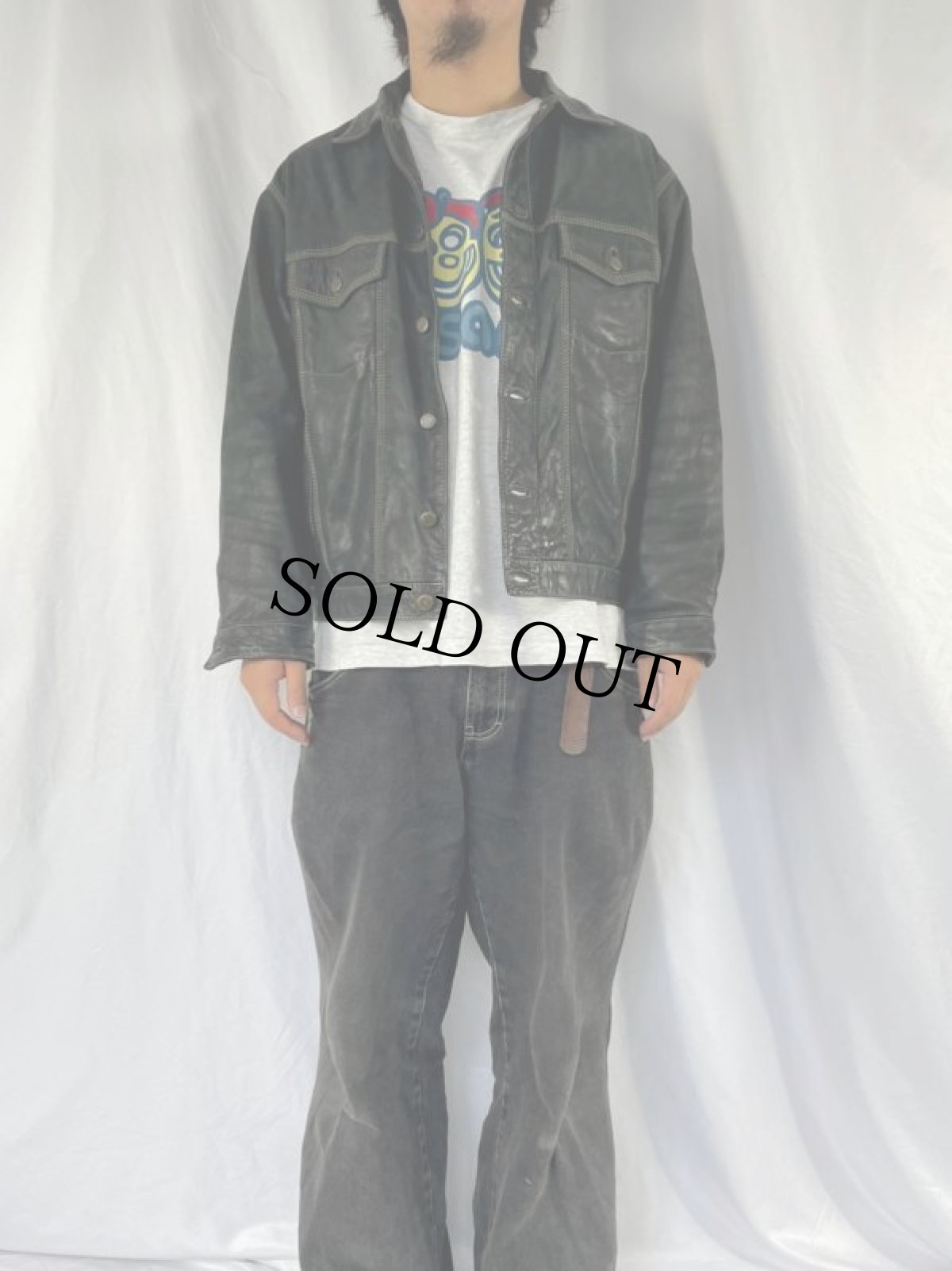 画像2: DENIM JACKET TYPE カラーステッチ レザージャケット (2)