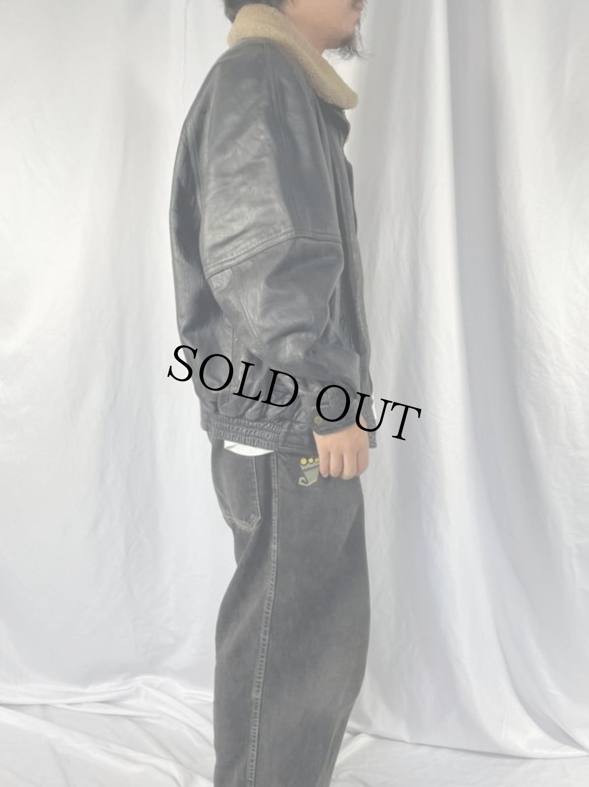 画像3: 80〜90's Burberrys 襟ボア レザージャケット 50 (3)