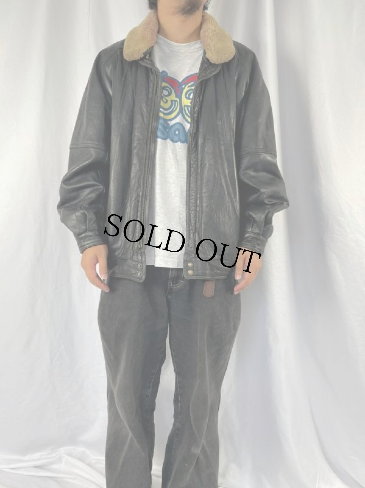 画像2: 80〜90's Burberrys 襟ボア レザージャケット 50 (2)