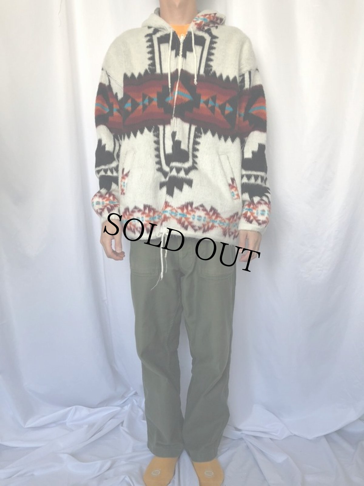 画像2: ARTESANIAS TUNTAQUIMBA エクアドル製 ネイティブ柄 シャギーニットパーカー L (2)