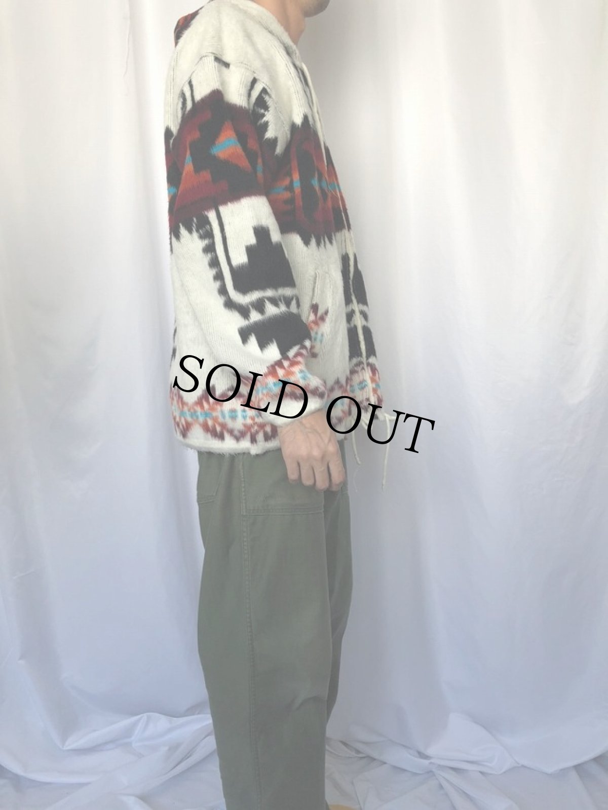 画像3: ARTESANIAS TUNTAQUIMBA エクアドル製 ネイティブ柄 シャギーニットパーカー L (3)