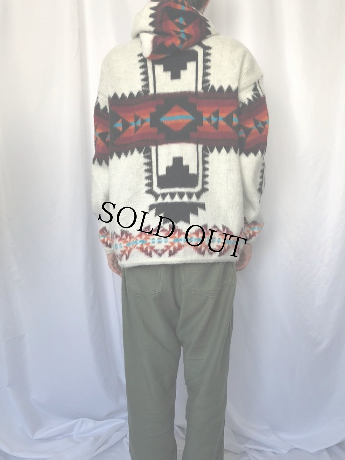 画像4: ARTESANIAS TUNTAQUIMBA エクアドル製 ネイティブ柄 シャギーニットパーカー L (4)