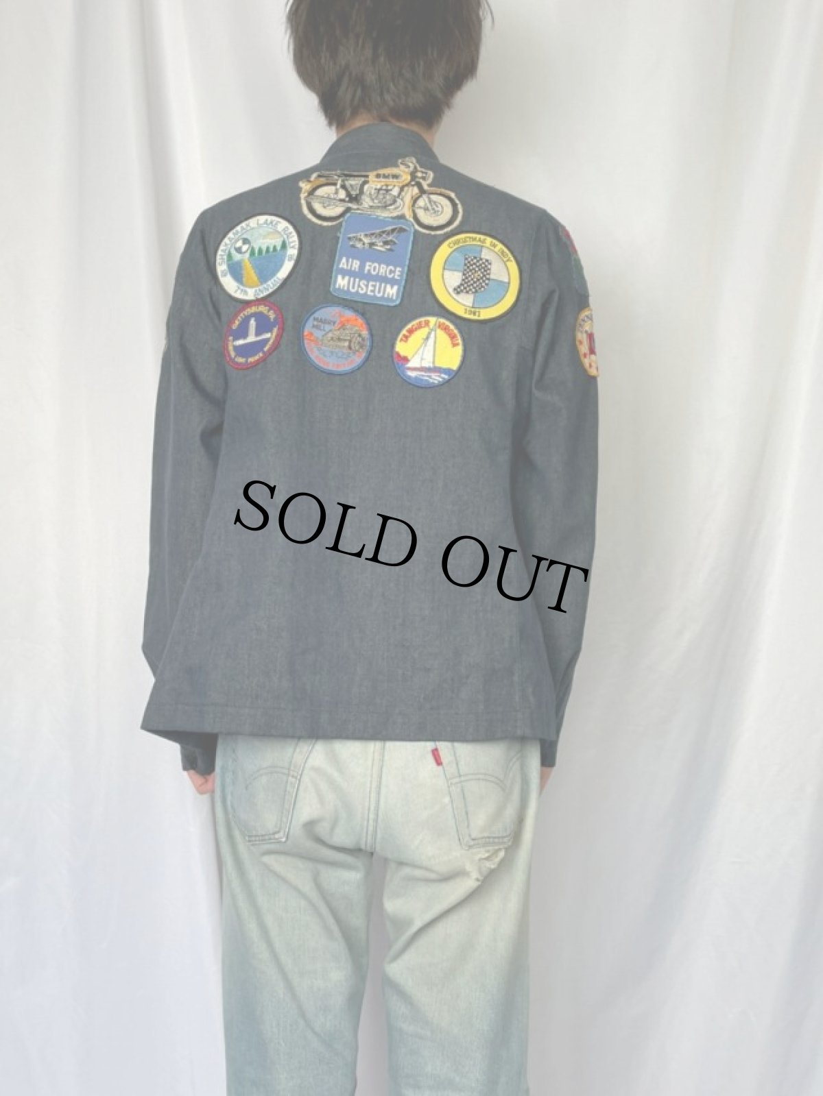 画像4: 80's レーシングワッペン付き スタンドカラーデニムジャケット (4)
