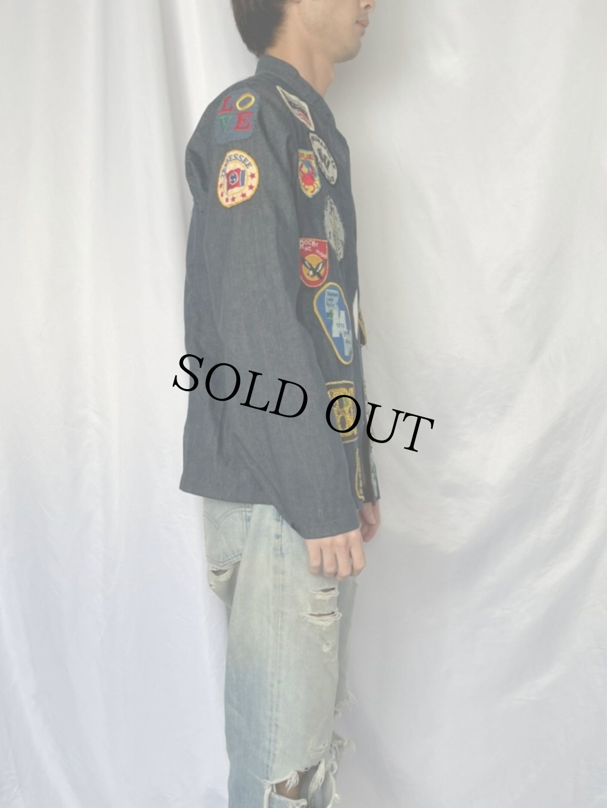 画像3: 80's レーシングワッペン付き スタンドカラーデニムジャケット (3)