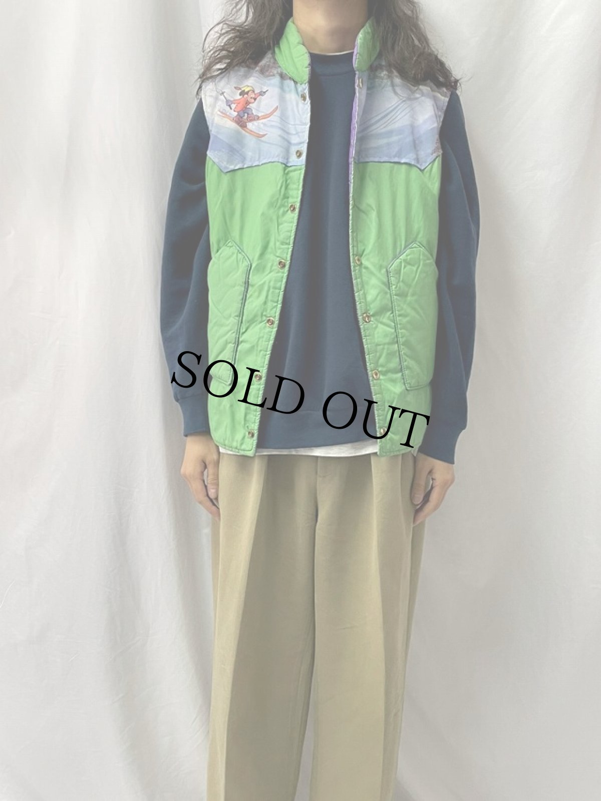 画像2: 70's WILLIAM BARRY STRAUGGLE GEAR ミッキーマウスイラスト ダウンベスト L (2)