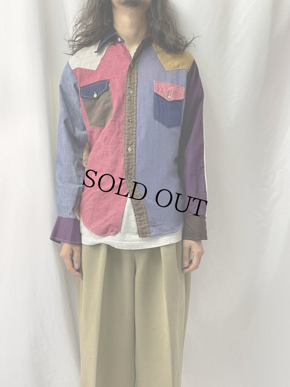 画像2: 70's KENNINGTON クレイジーパターン ウエスタンシャツ M (2)