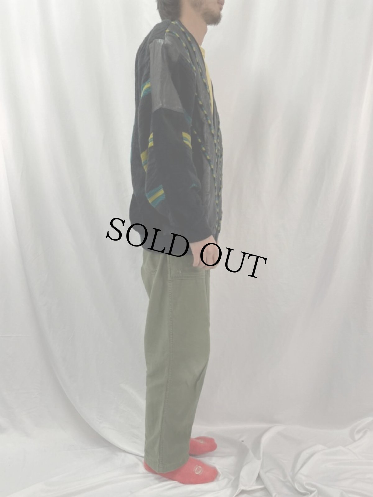 画像3: SAXONY パッチワークレザー×3Dニットジャケット L (3)