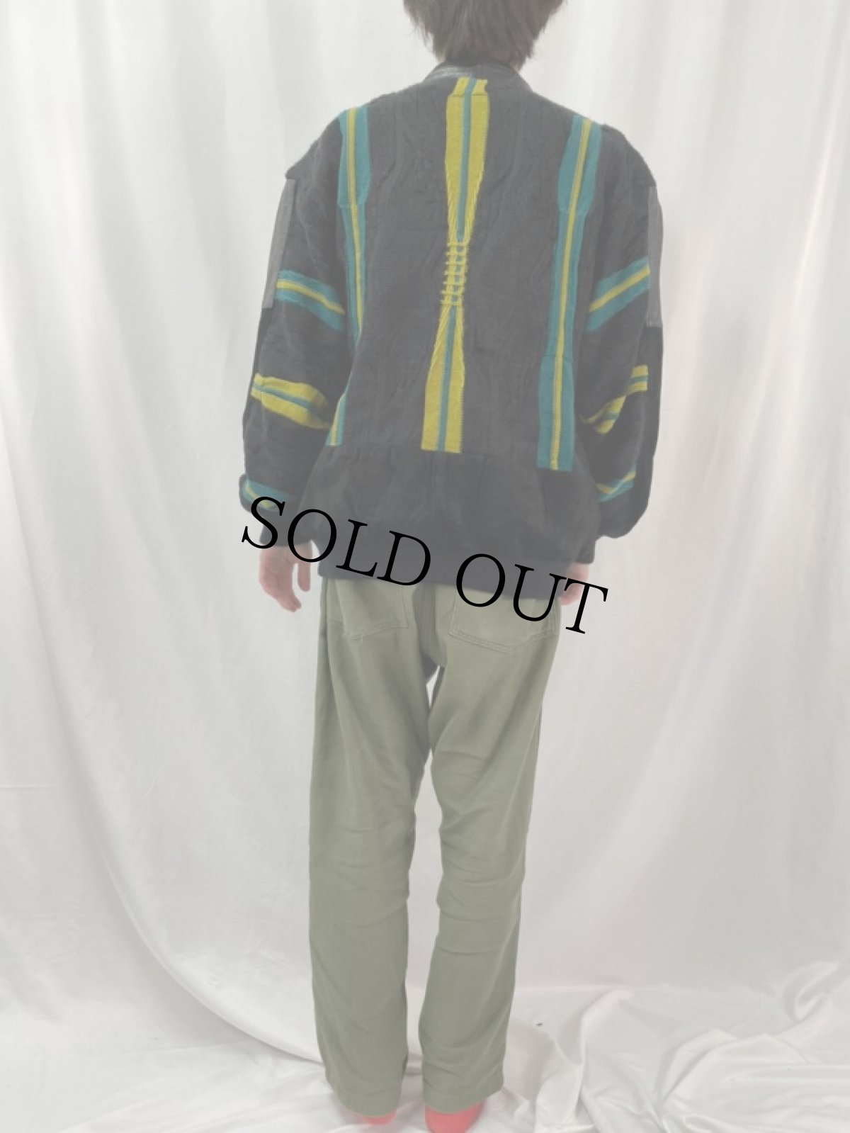 画像4: SAXONY パッチワークレザー×3Dニットジャケット L (4)