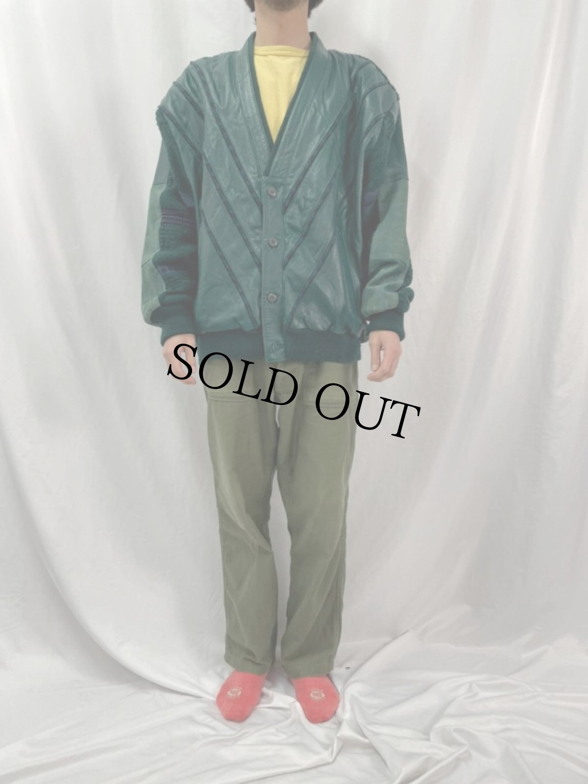 画像5: SAXONY パッチワークレザー×3Dニットジャケット L (5)