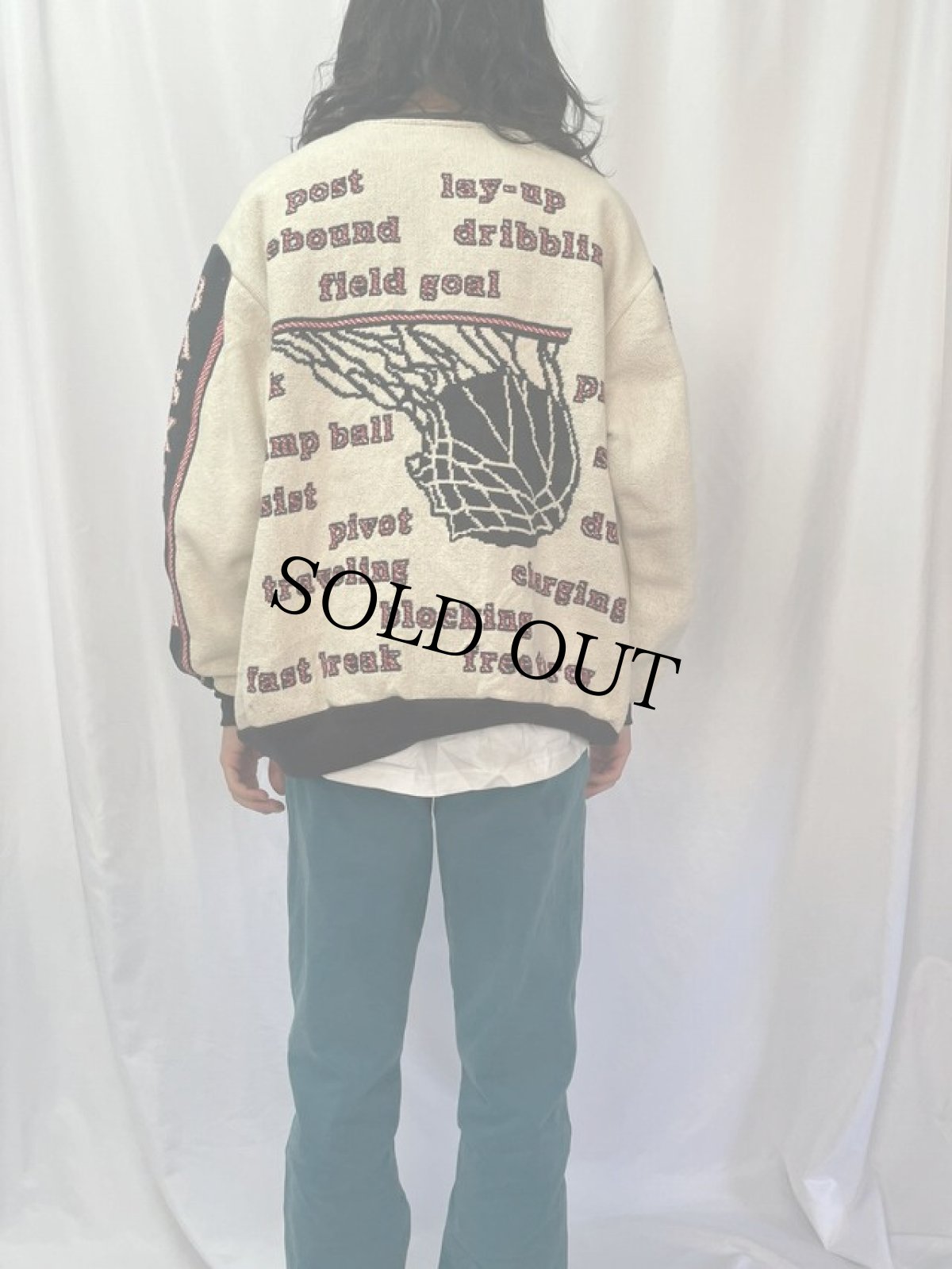 画像5: USA製 "BASKETBALL" 刺繍ジャケット M (5)