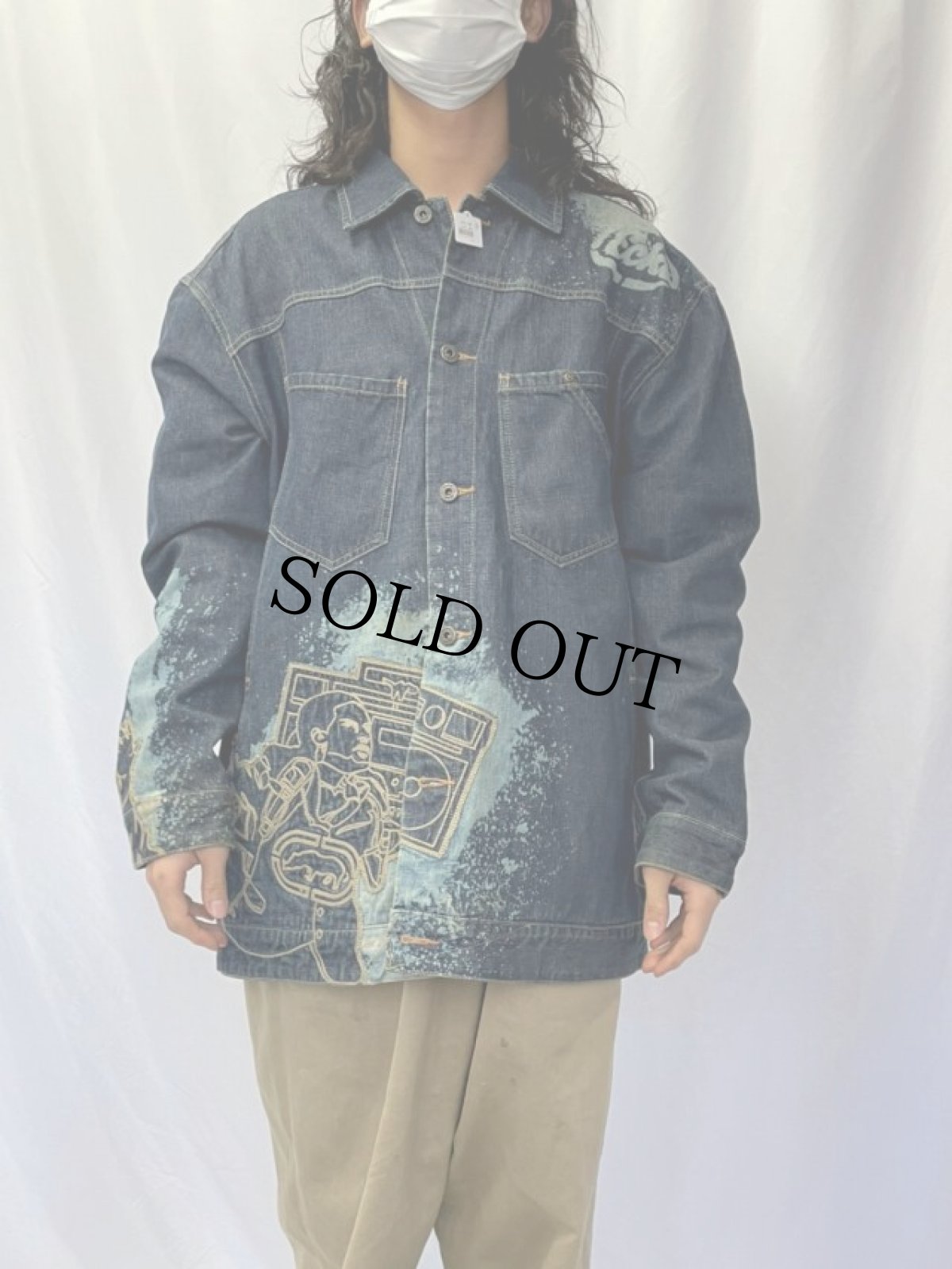 画像3: ecko 刺繍×ブリーチデザイン デニムジャケット XL (3)