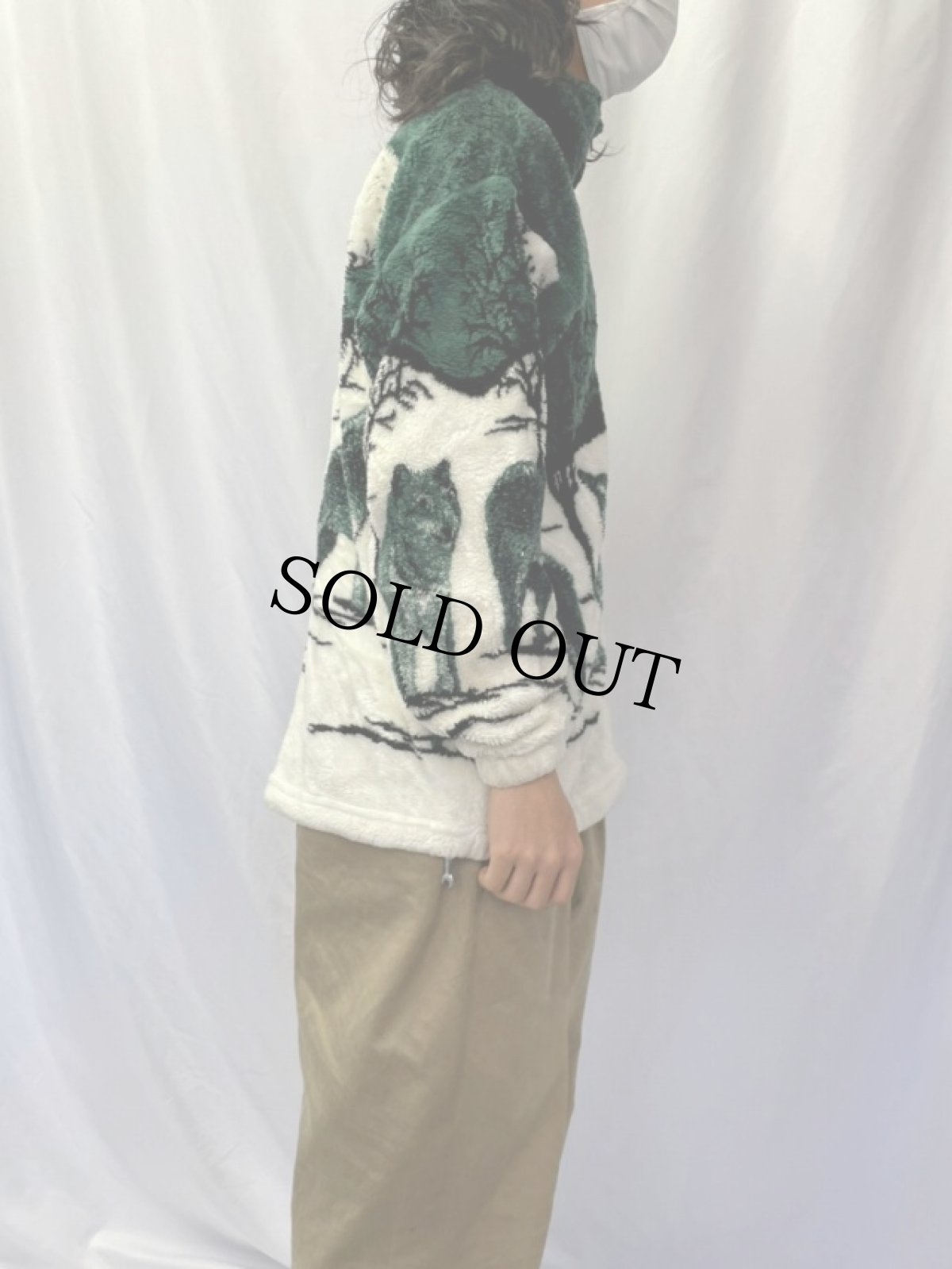 画像3: 90's MAZMANIA USA製 オオカミ柄 フリースジャケット M (3)