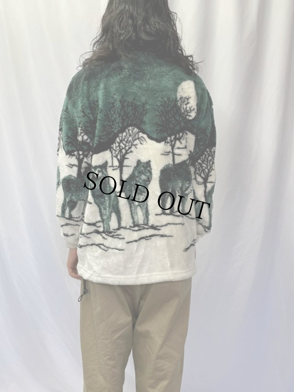 画像4: 90's MAZMANIA USA製 オオカミ柄 フリースジャケット M (4)