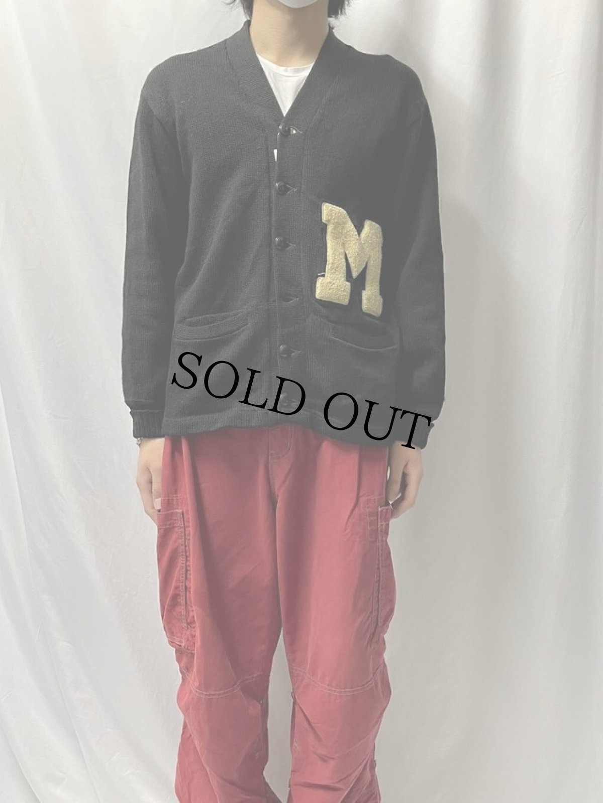 画像2: 40〜50's mainliner ウールレタードニットカーディガン (2)