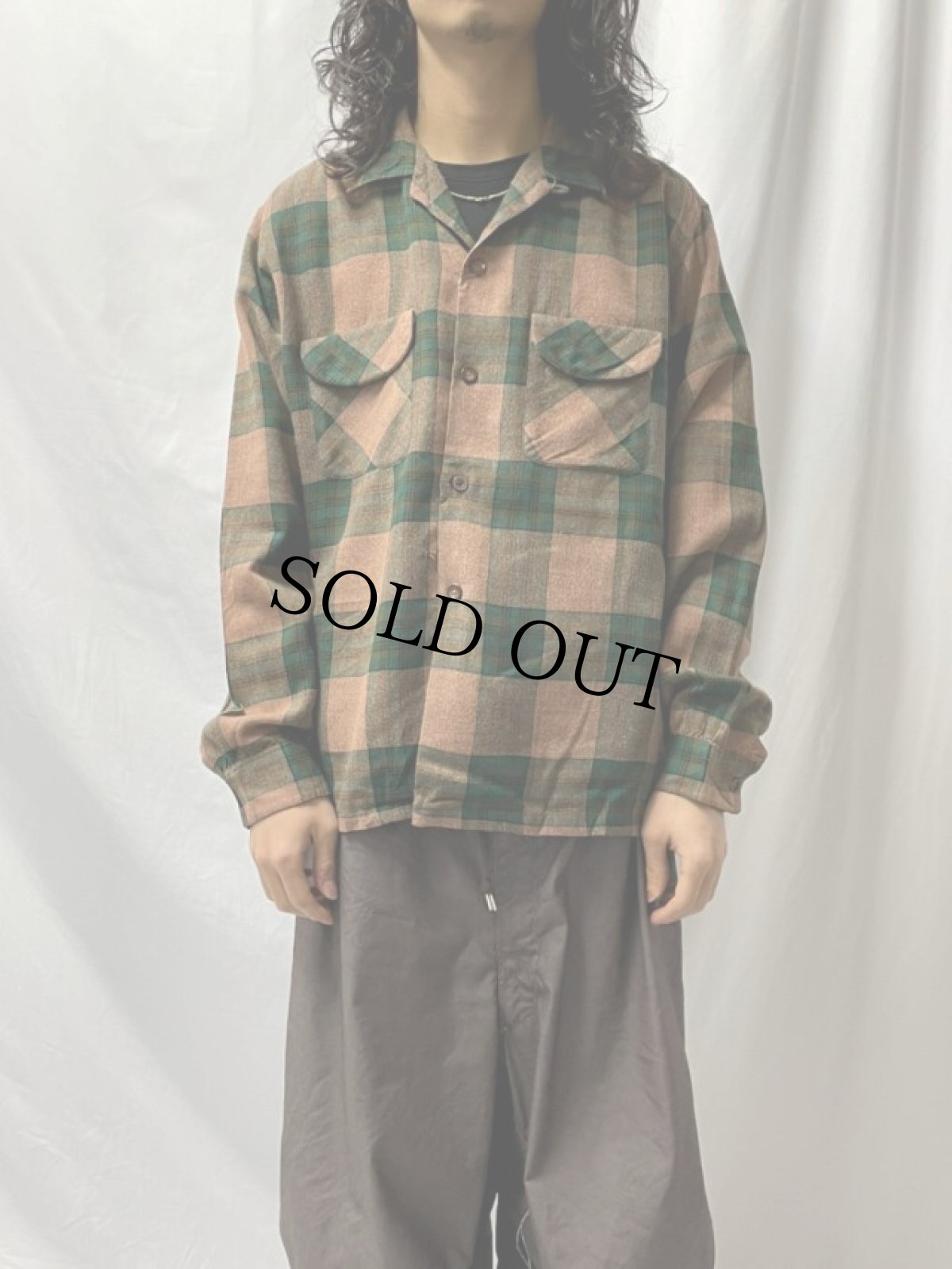 画像2: 50's チェック柄 オープンカラーウールシャツ (2)