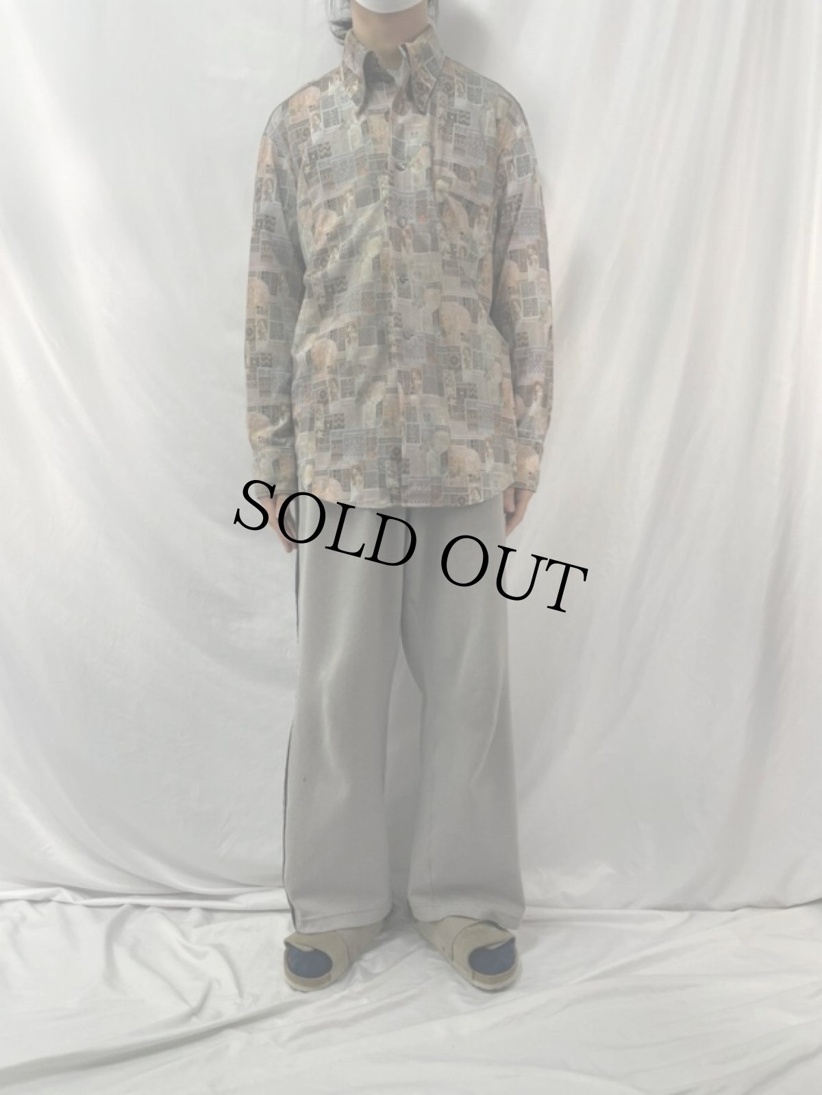 画像2: 70's ミュシャ アート総柄 ボタンダウンポリシャツ (2)