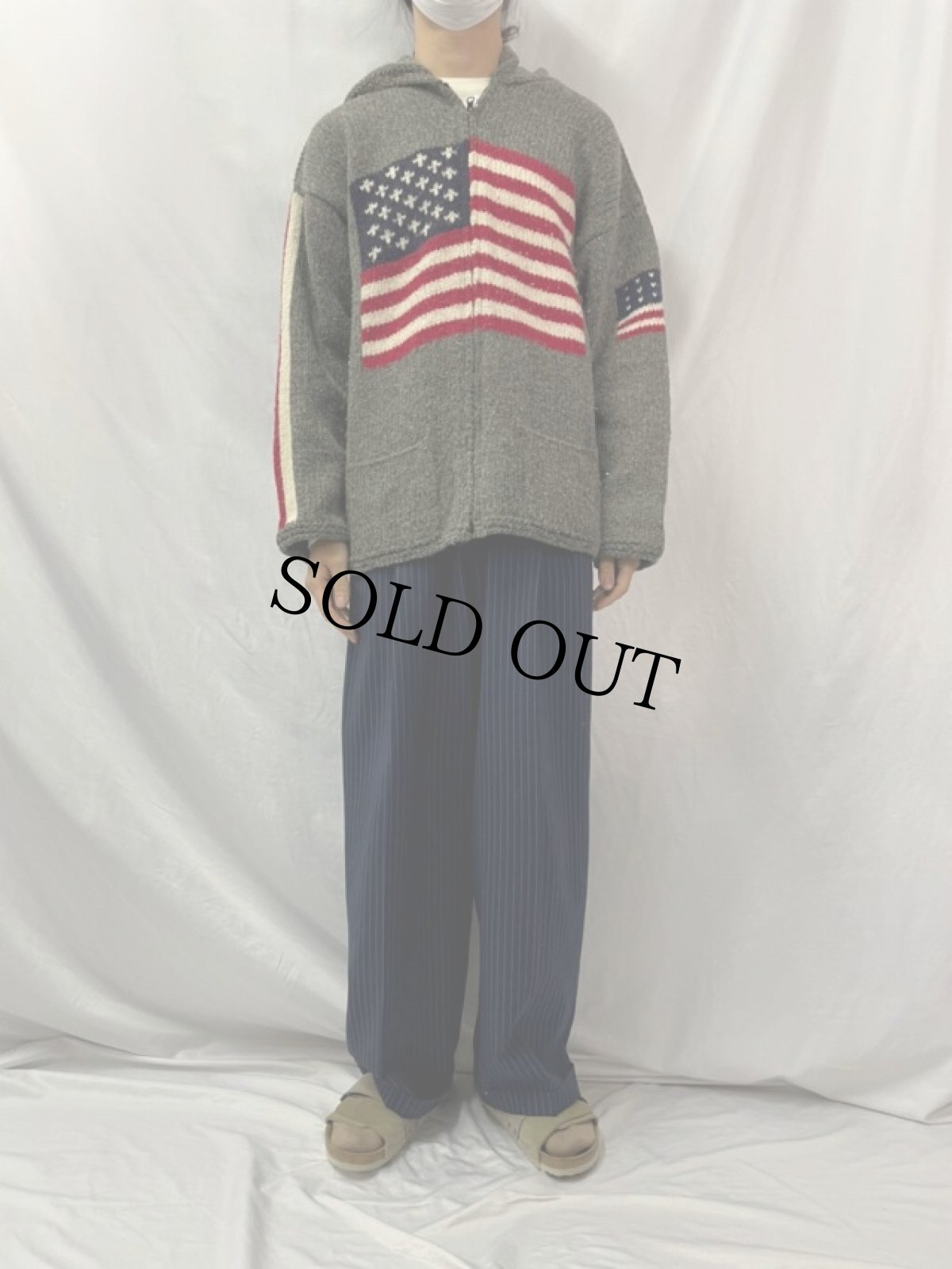 画像2: エクアドル製 星条旗柄 ウールニットパーカー (2)