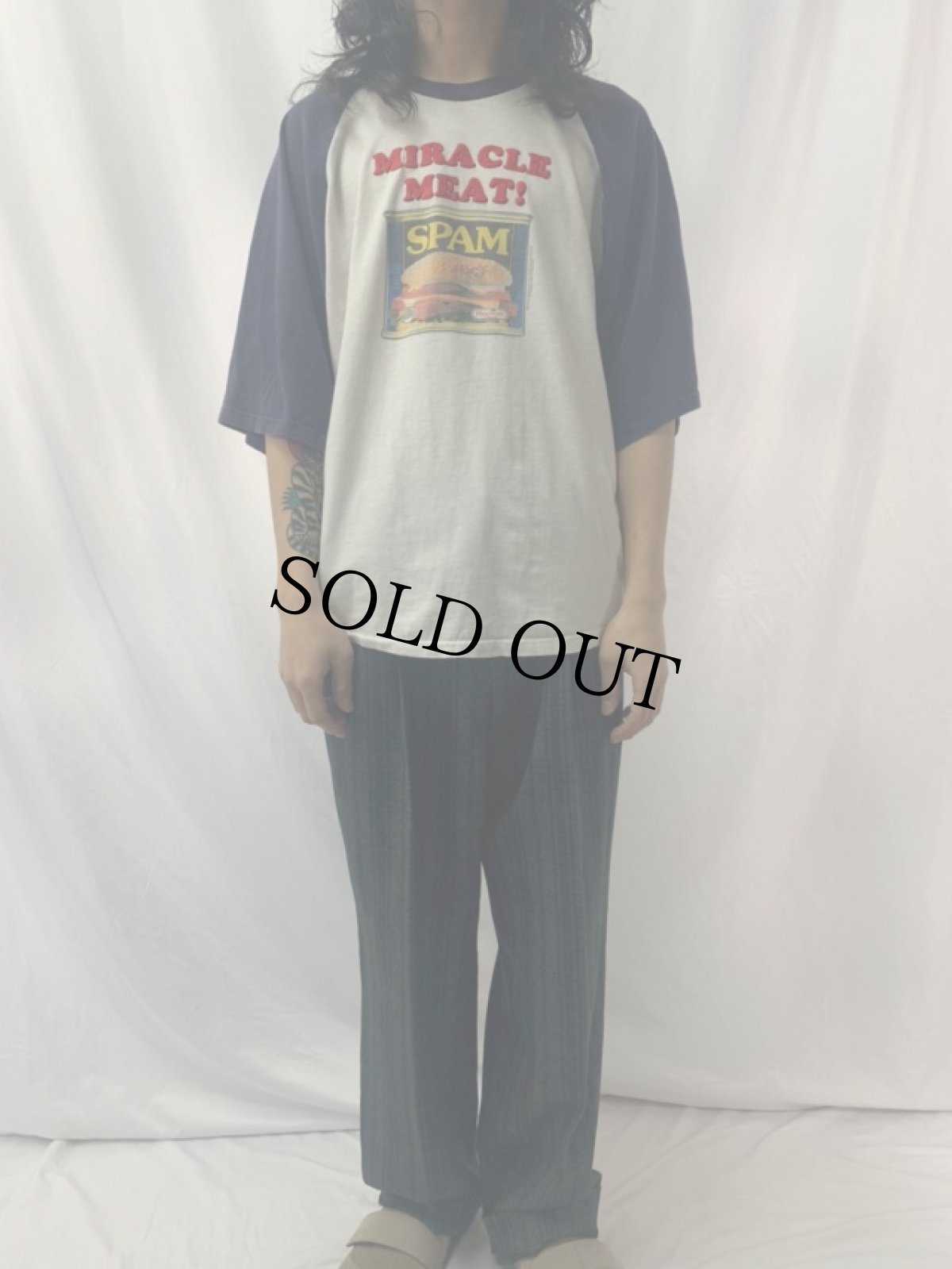 画像2: SPAM "MIRACLE MEAT!" 発泡プリント ラグランTシャツ L (2)