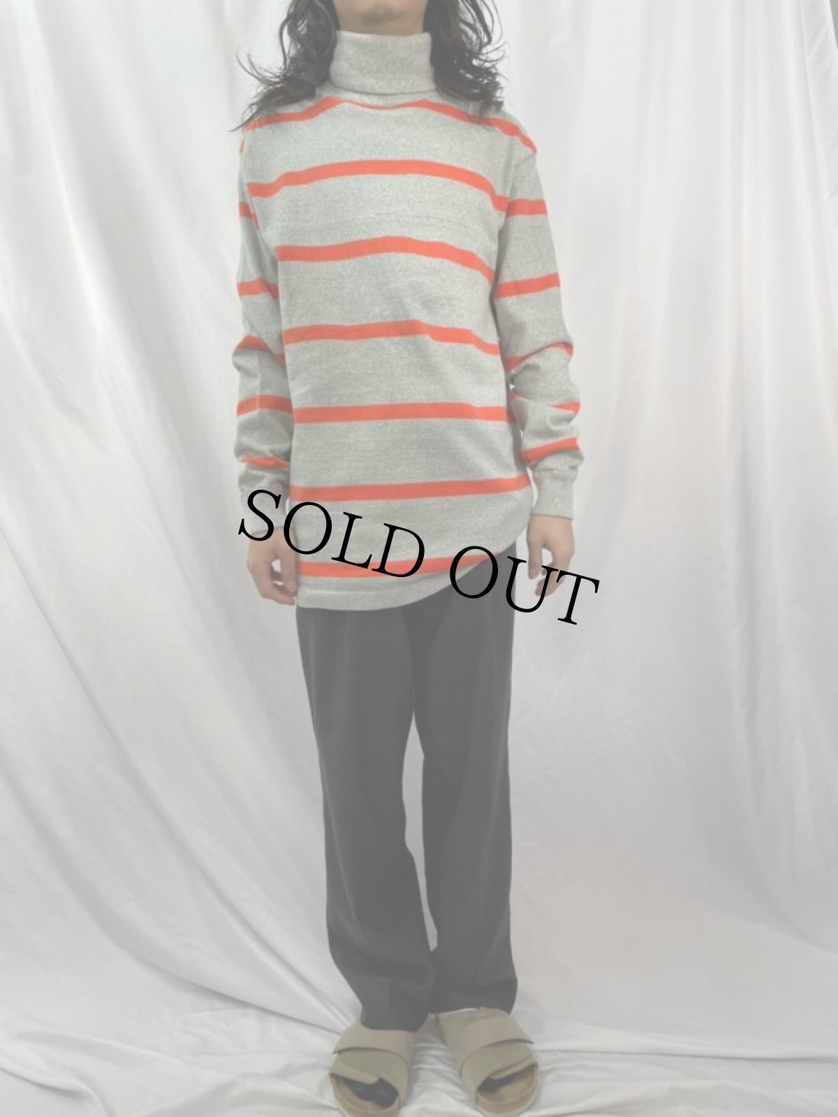 画像2: 90's POLO Ralph Lauren USA製 ボーダー柄 タートルネックスウェット M (2)