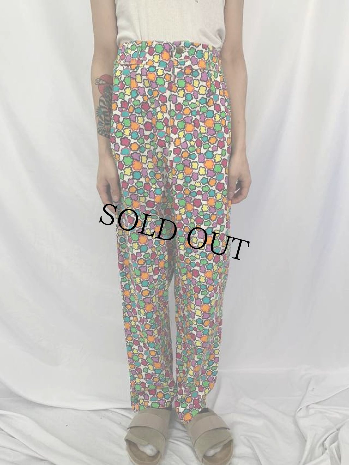 画像2: 90〜00's lucy & yak フラワー総柄 コットンテーパードパンツ W30 (2)