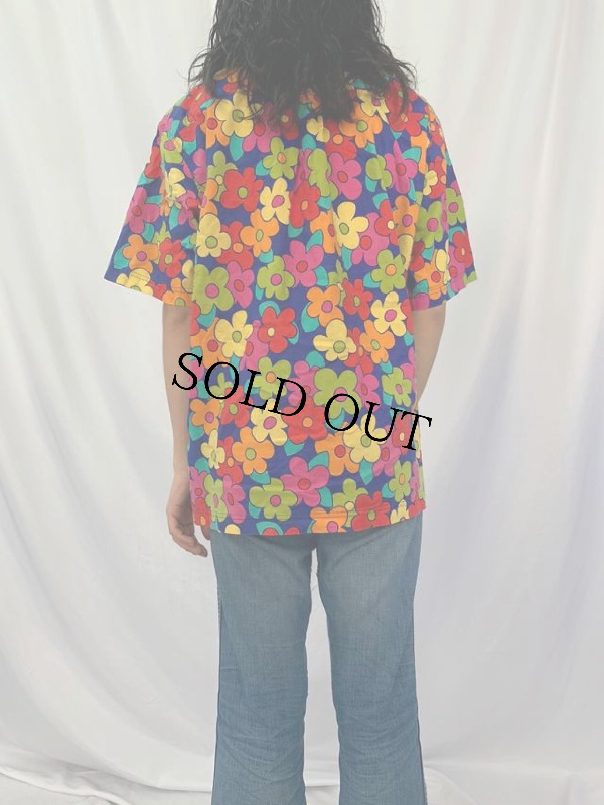 画像4: ESPRIT フラワー総柄 オープンカラーコットンシャツ L (4)