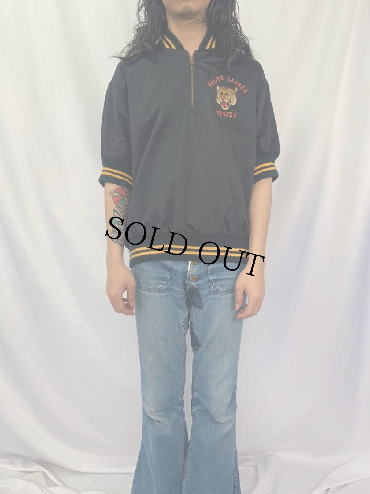 画像2: 90's POLO SPORT Ralph Lauren "タイガー" ハーフジップ半袖スタジャン L (2)