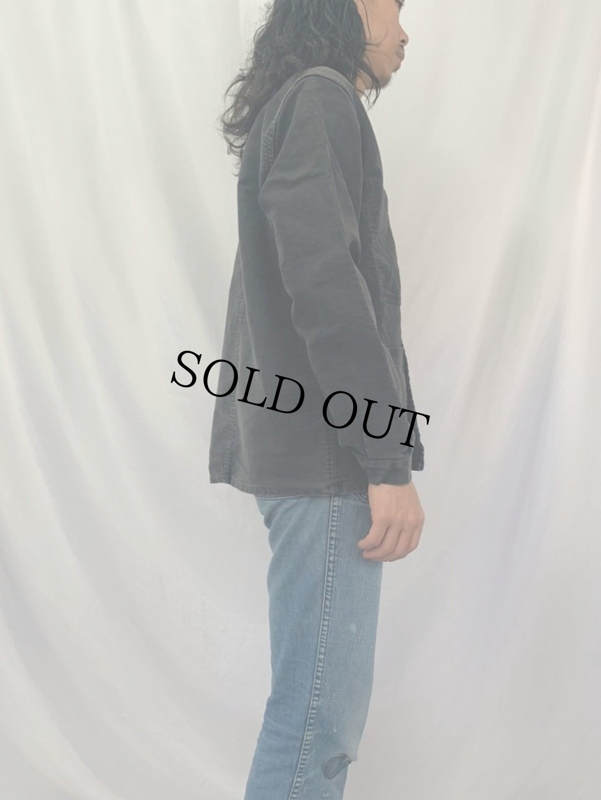 画像3: 50〜60's BARBE BLEUE ブラックモールスキン ワークジャケット 48 (3)